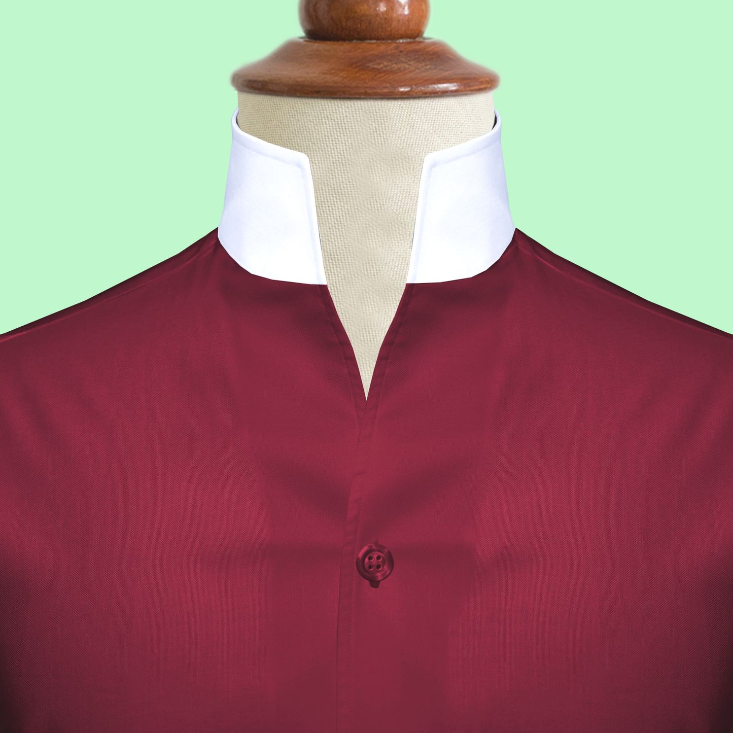 Dark Red One Piece Collar Shirt For Men Gift Giza Cotton Satin High Tall Neck Stiff Collar Shirt Chinese Mandarin Band Collar Dress Shirt