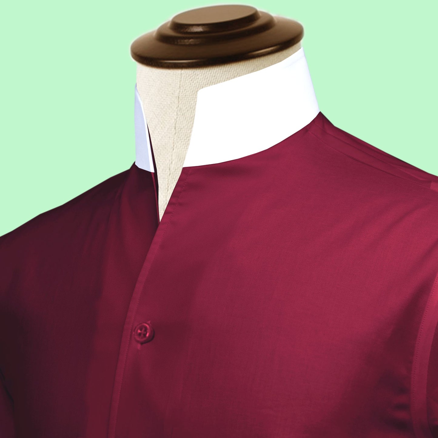 Dark Red One Piece Collar Shirt For Men Gift Giza Cotton Satin High Tall Neck Stiff Collar Shirt Chinese Mandarin Band Collar Dress Shirt