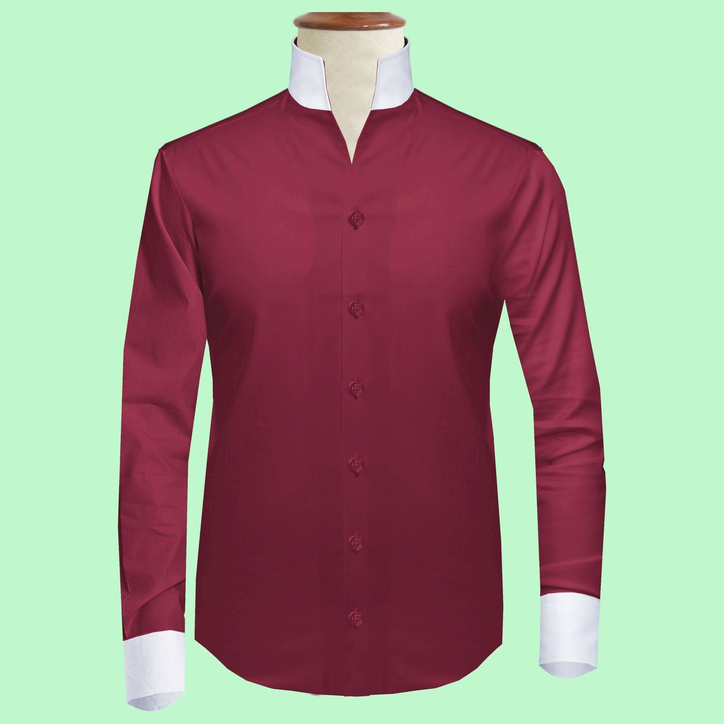 Dark Red One Piece Collar Shirt For Men Gift Giza Cotton Satin High Tall Neck Stiff Collar Shirt Chinese Mandarin Band Collar Dress Shirt