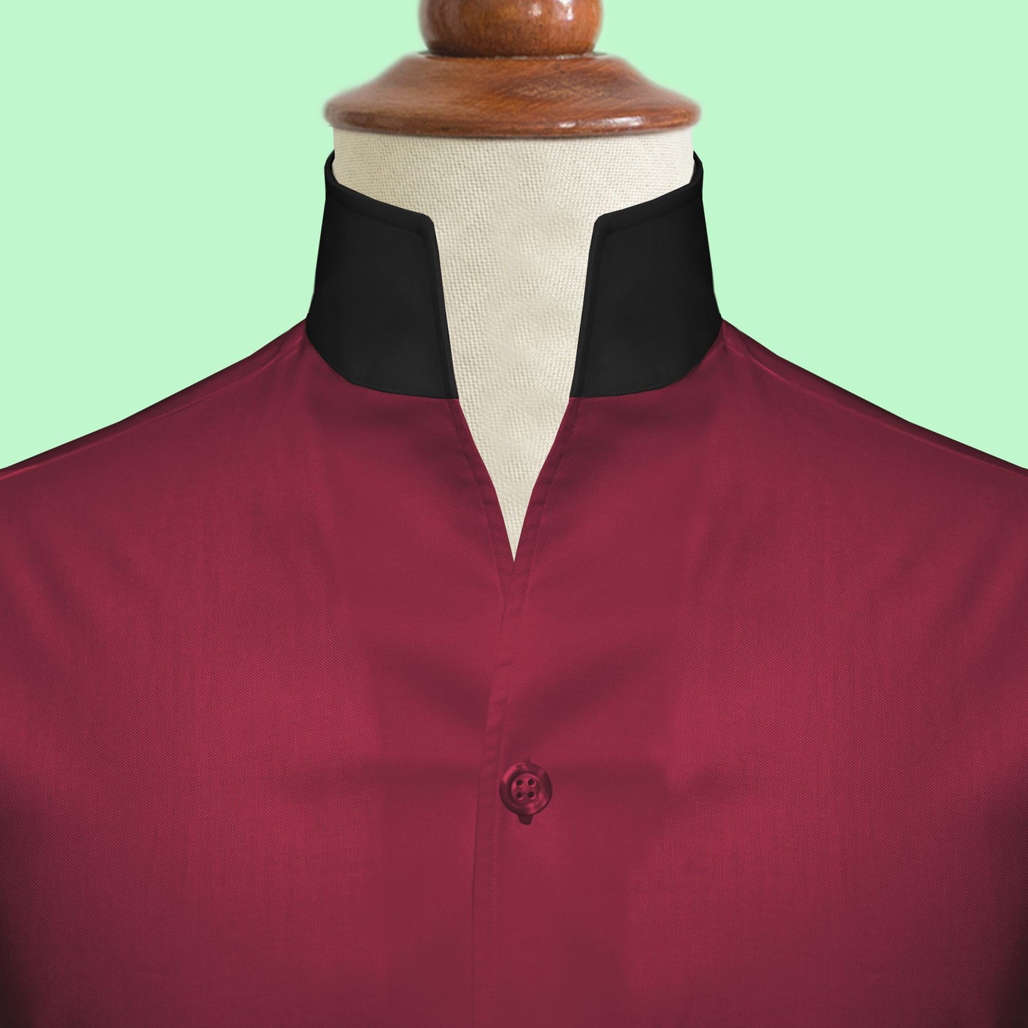 Dark Red One Piece Collar Shirt For Men Gift Giza Cotton Satin High Tall Neck Stiff Collar Shirt Chinese Mandarin Band Collar Dress Shirt