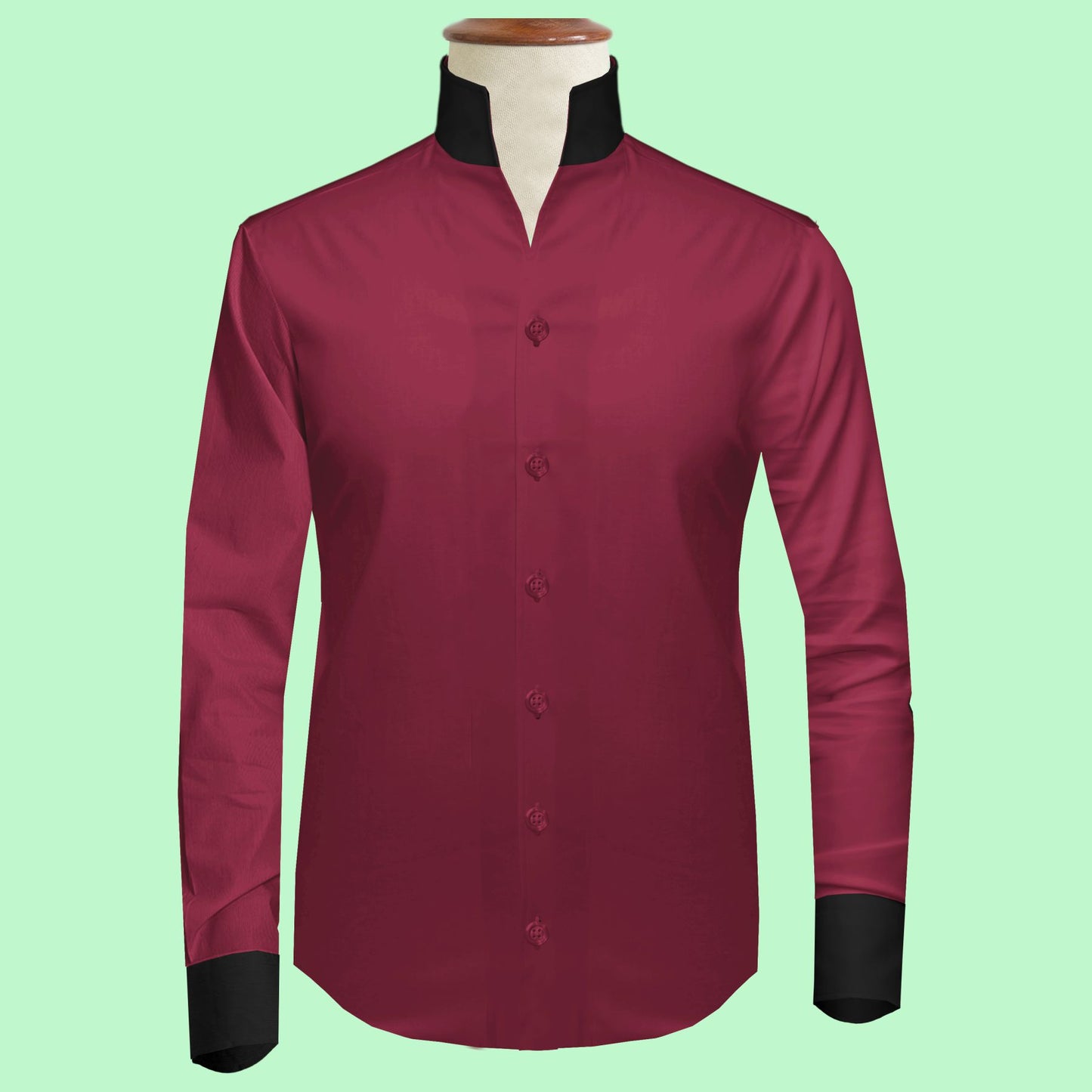 Dark Red One Piece Collar Shirt For Men Gift Giza Cotton Satin High Tall Neck Stiff Collar Shirt Chinese Mandarin Band Collar Dress Shirt