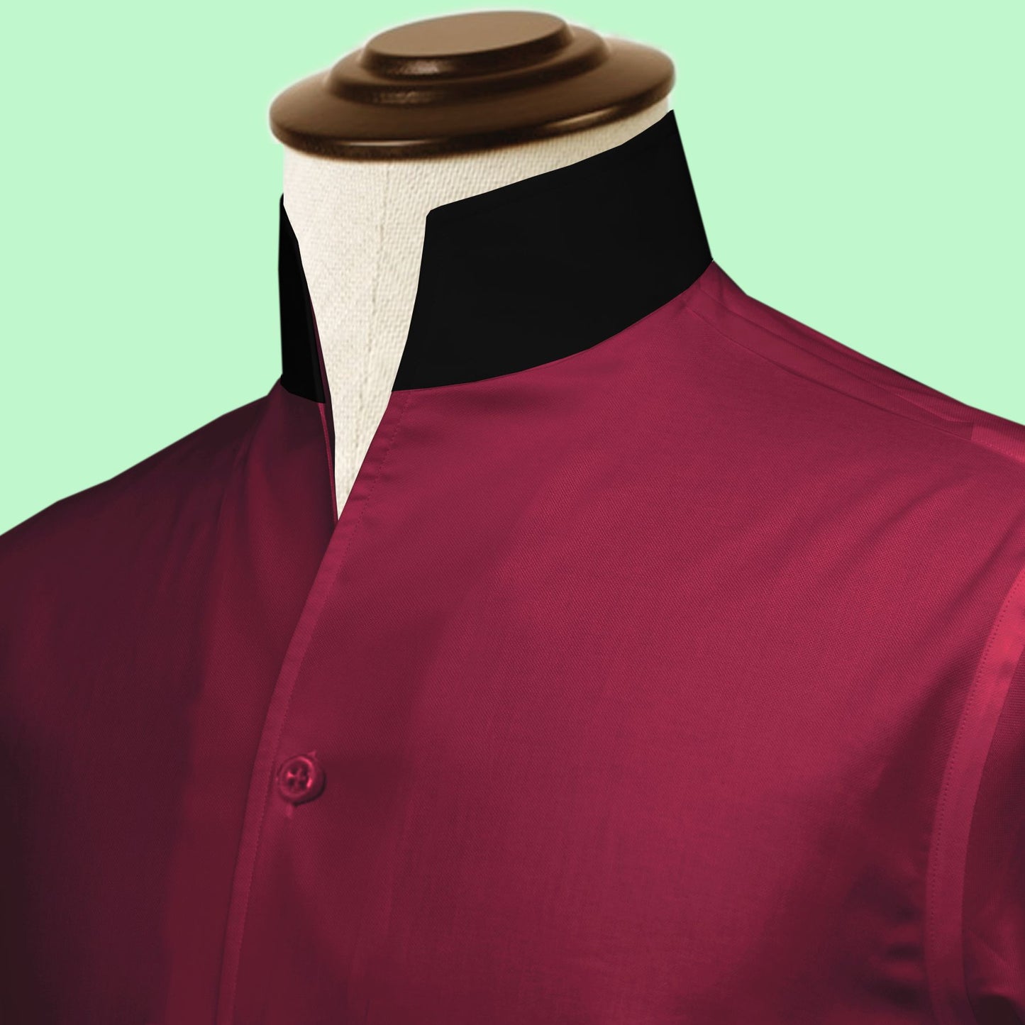 Dark Red One Piece Collar Shirt For Men Gift Giza Cotton Satin High Tall Neck Stiff Collar Shirt Chinese Mandarin Band Collar Dress Shirt