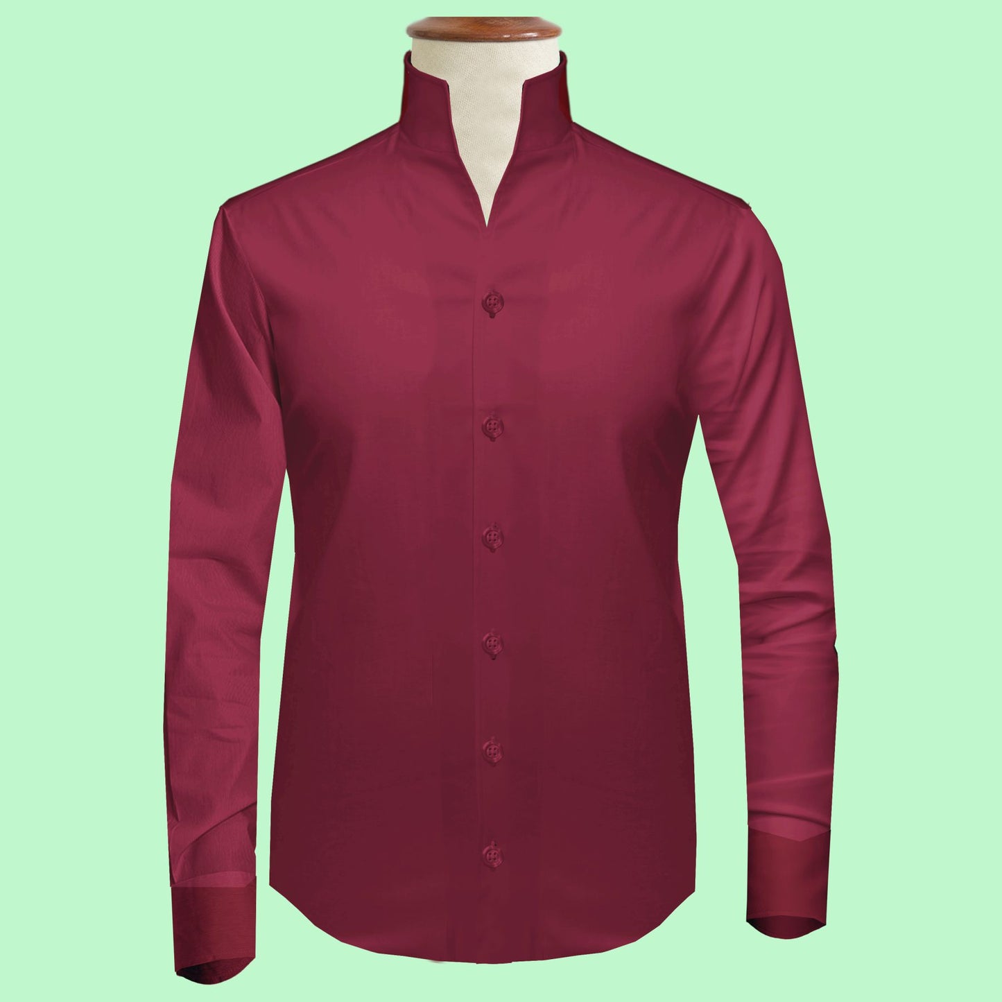 Dark Red One Piece Collar Shirt For Men Gift Giza Cotton Satin High Tall Neck Stiff Collar Shirt Chinese Mandarin Band Collar Dress Shirt