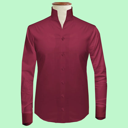 Dark Red One Piece Collar Shirt For Men Gift Giza Cotton Satin High Tall Neck Stiff Collar Shirt Chinese Mandarin Band Collar Dress Shirt