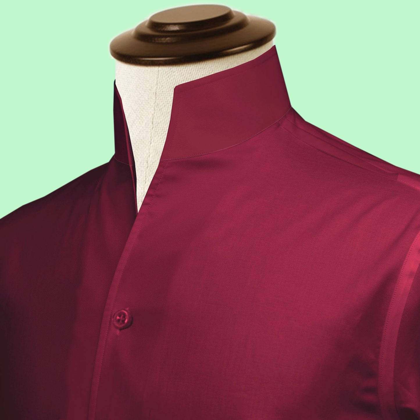 Dark Red One Piece Collar Shirt For Men Gift Giza Cotton Satin High Tall Neck Stiff Collar Shirt Chinese Mandarin Band Collar Dress Shirt
