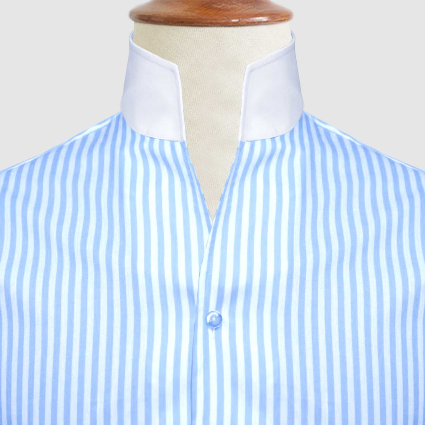 Sky Blue Striped One Piece Collar Shirt For Men Gift Giza Cotton Satin High Tall Neck Stiff Collar Shirt Chinese Mandarin Band Collar Dress Shirt