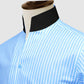 Sky Blue Striped One Piece Collar Shirt For Men Gift Giza Cotton Satin High Tall Neck Stiff Collar Shirt Chinese Mandarin Band Collar Dress Shirt