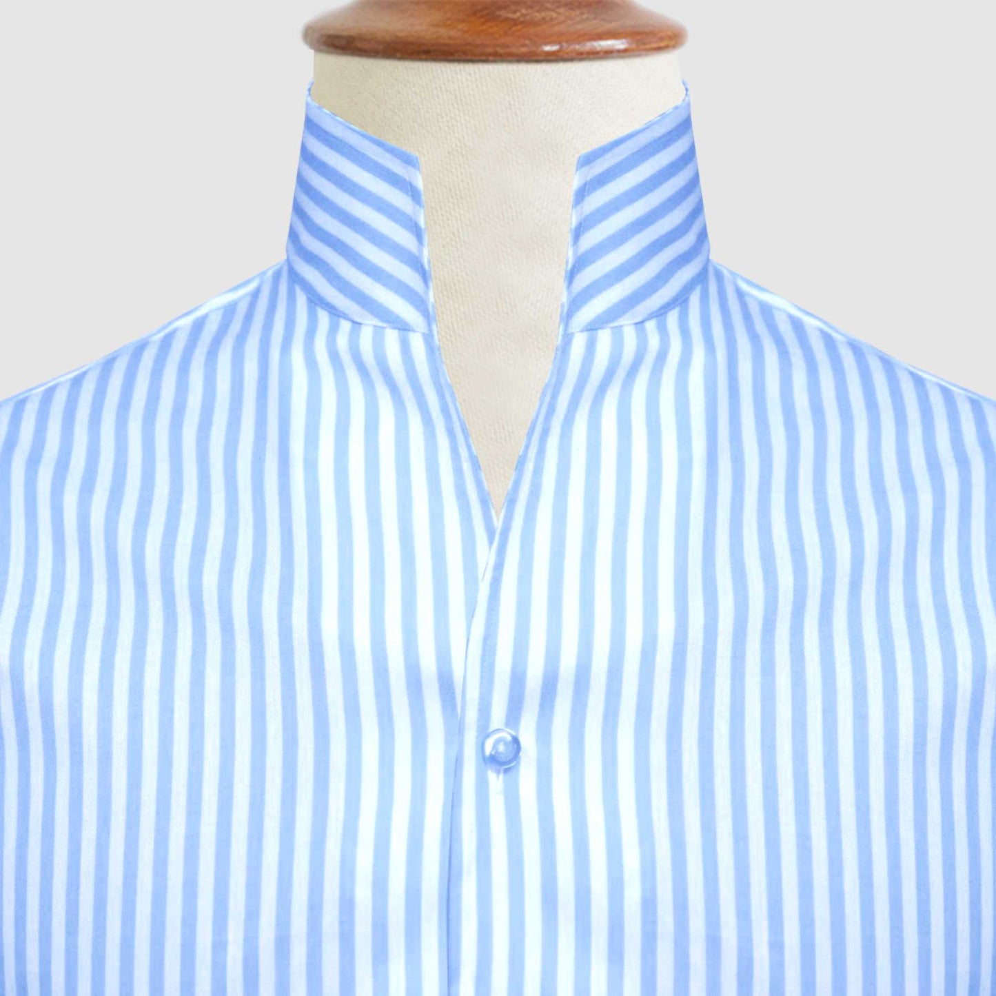 Sky Blue Striped One Piece Collar Shirt For Men Gift Giza Cotton Satin High Tall Neck Stiff Collar Shirt Chinese Mandarin Band Collar Dress Shirt