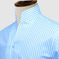 Sky Blue Striped One Piece Collar Shirt For Men Gift Giza Cotton Satin High Tall Neck Stiff Collar Shirt Chinese Mandarin Band Collar Dress Shirt