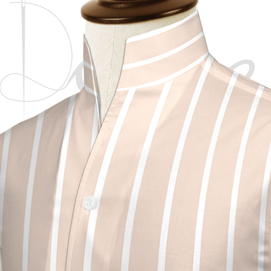Cream Striped One Piece Collar Shirt For Men Gift Giza Cotton Satin High Tall Neck Stiff Collar Shirt Chinese Mandarin Band Collar Dress Shirt