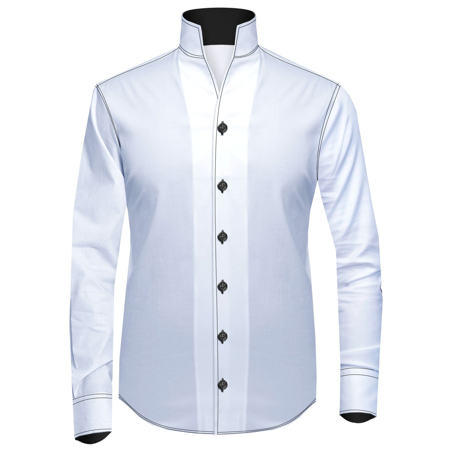 White Contrast Trim High One Piece Stand Collar Shirt