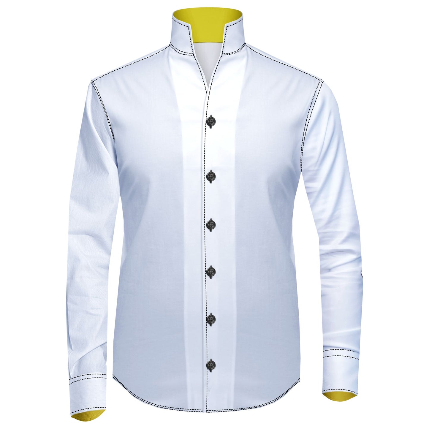 White Contrast Trim High One Piece Stand Collar Shirt