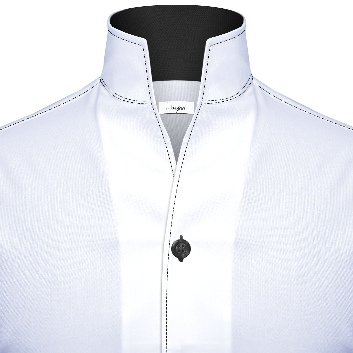 White Contrast Trim High One Piece Stand Collar Shirt