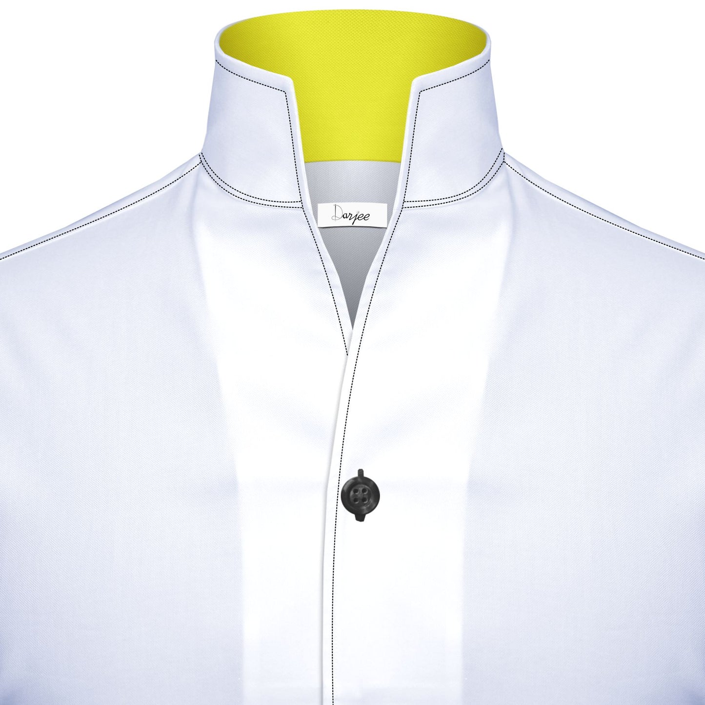 White Contrast Trim High One Piece Stand Collar Shirt