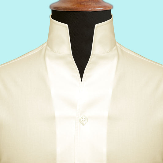 Cream One Piece Collar Shirt For Men Gift Giza Cotton Satin High Tall Neck Stiff Collar Shirt Chinese Mandarin Band Collar Dress Shirt