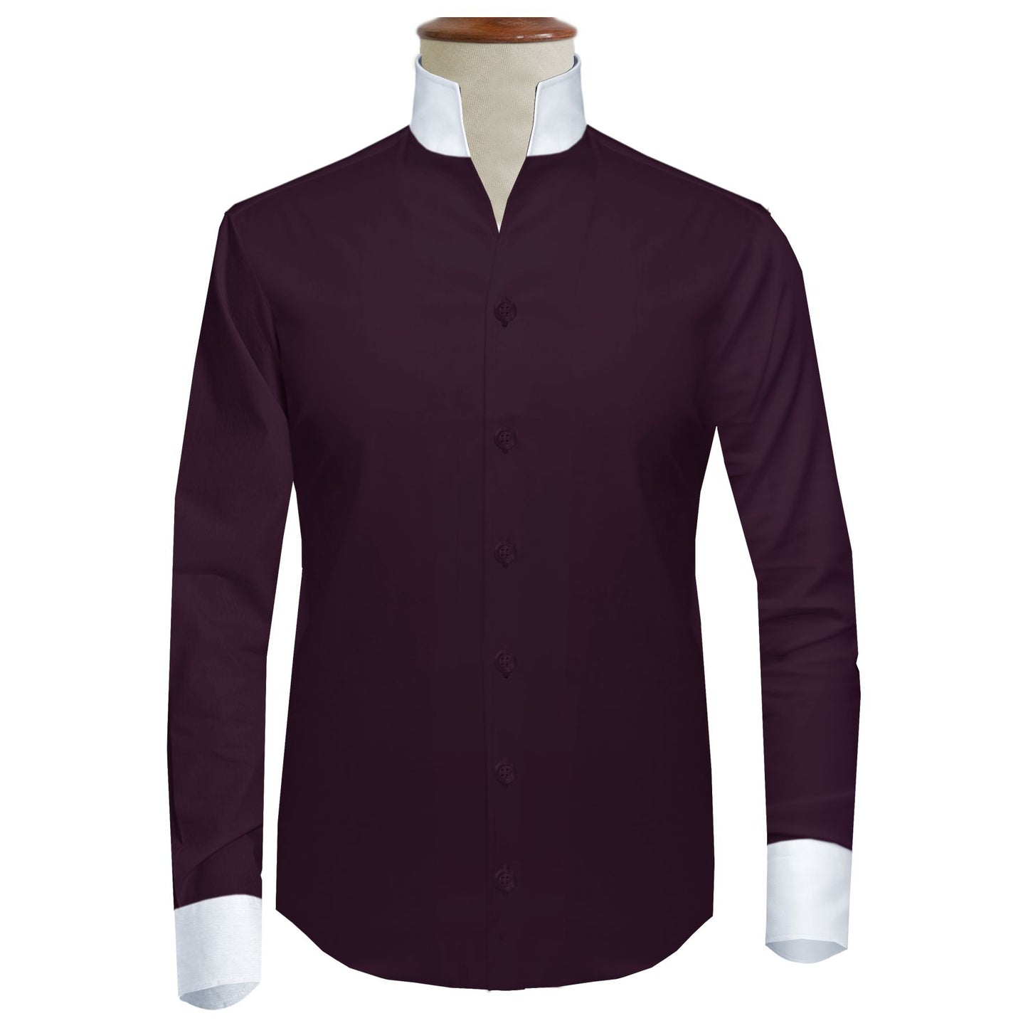 Dark Lilac One Piece Collar Shirt For Men Gift Giza Cotton Satin High Tall Neck Stiff Collar Shirt Chinese Mandarin Band Collar Dress Shirt
