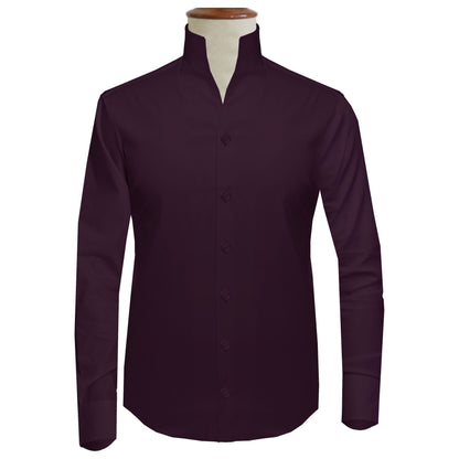 Dark Lilac One Piece Collar Shirt For Men Gift Giza Cotton Satin High Tall Neck Stiff Collar Shirt Chinese Mandarin Band Collar Dress Shirt