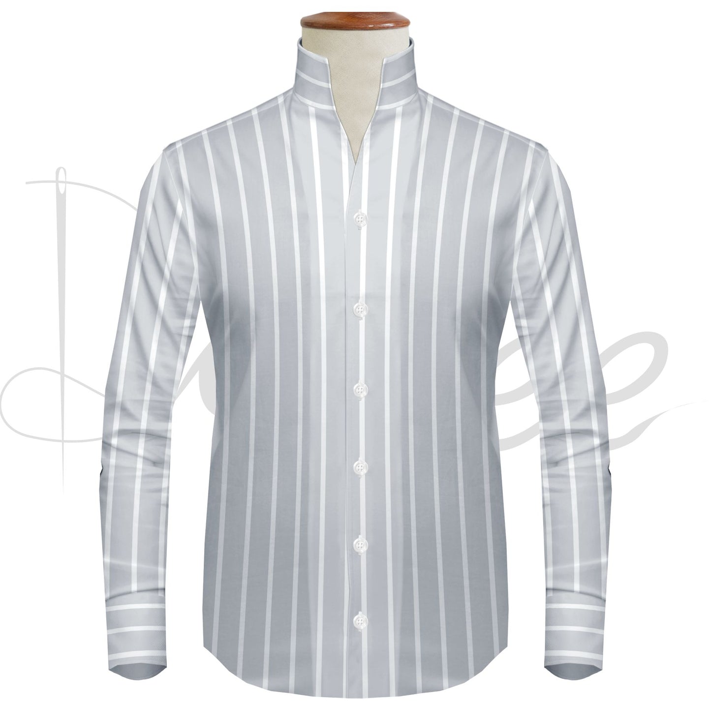 Gray Striped One Piece Collar Shirt For Men Gift Giza Cotton Satin High Tall Neck Stiff Collar Shirt Chinese Mandarin Band Collar Dress Shirt