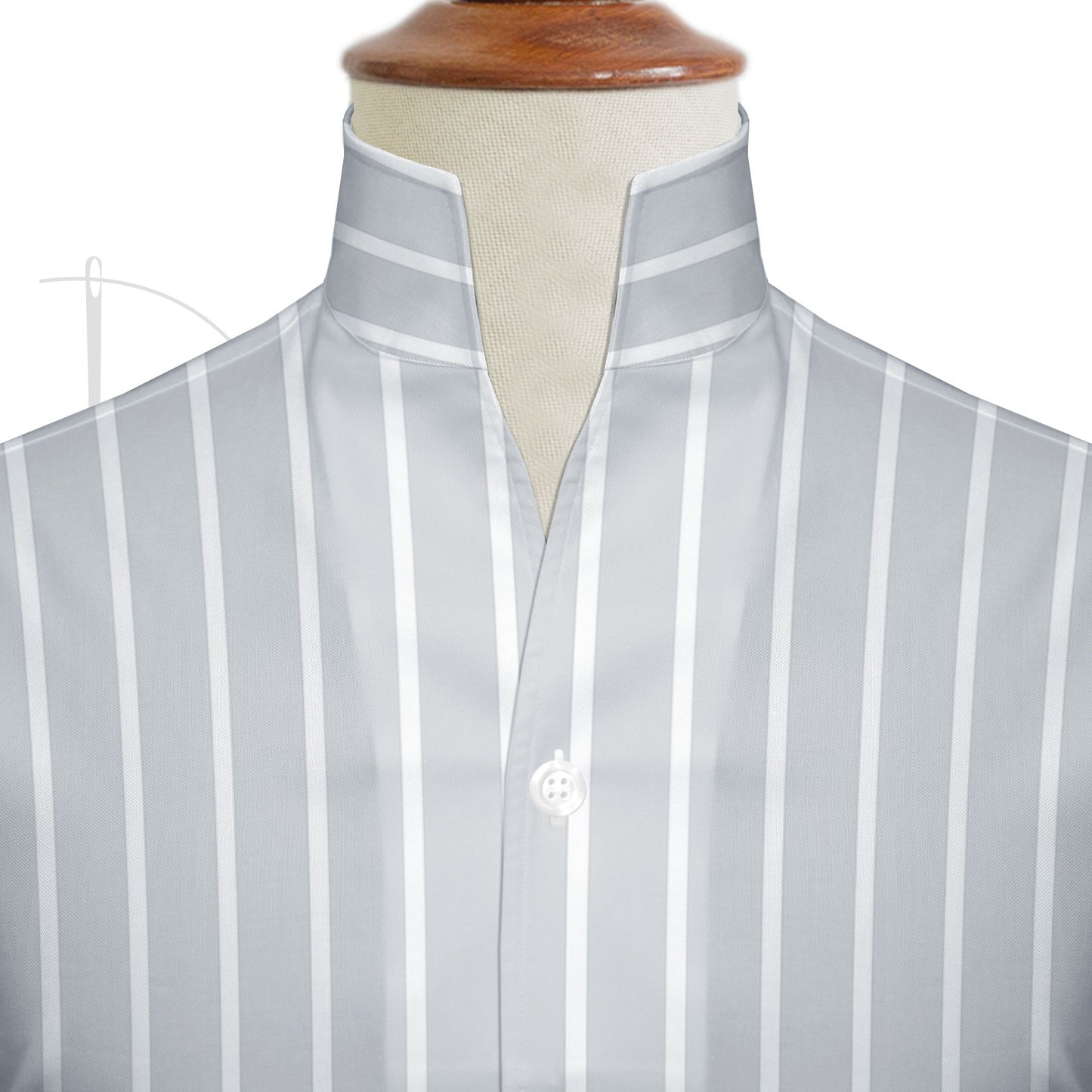 Gray Striped One Piece Collar Shirt For Men Gift Giza Cotton Satin High Tall Neck Stiff Collar Shirt Chinese Mandarin Band Collar Dress Shirt