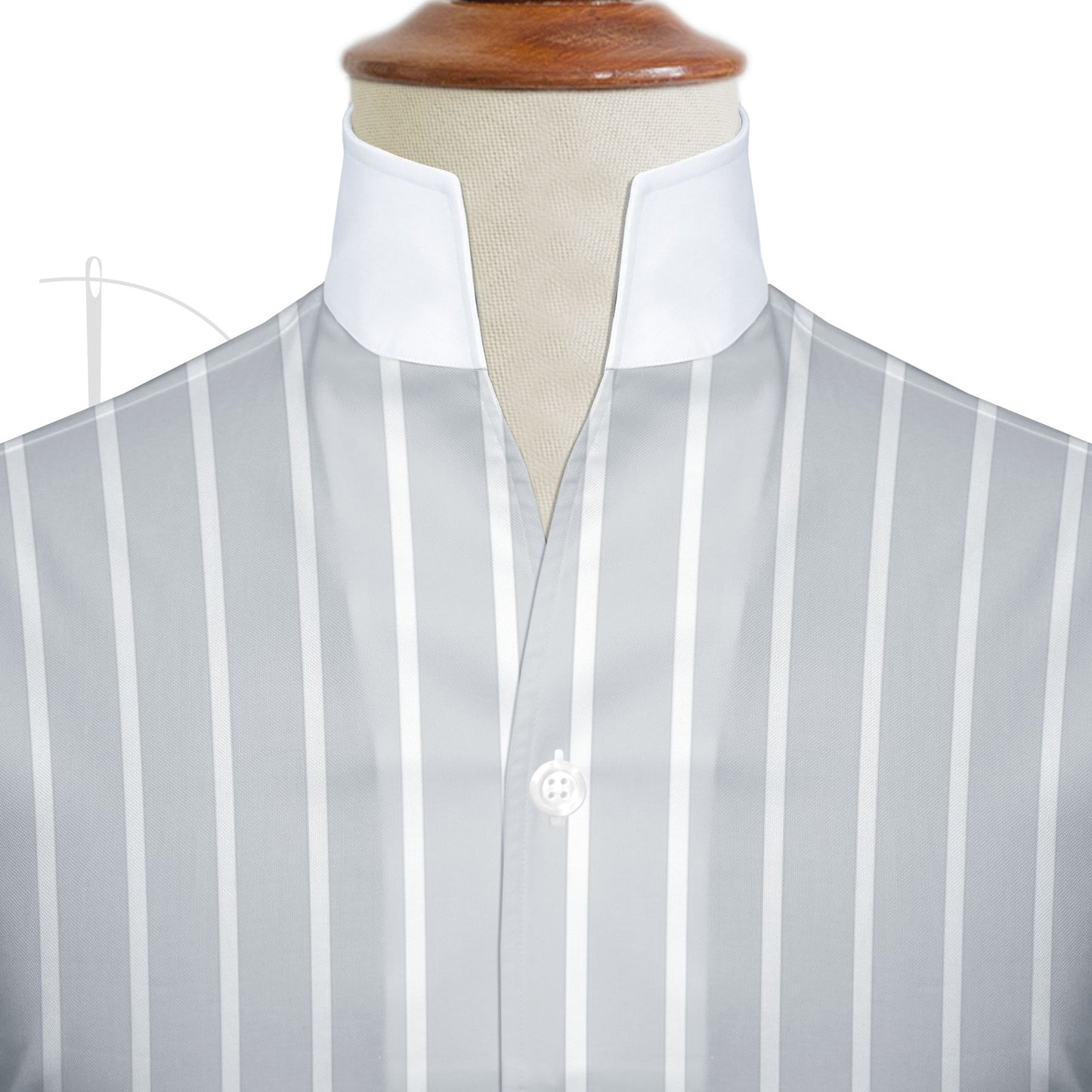 Gray Striped One Piece Collar Shirt For Men Gift Giza Cotton Satin High Tall Neck Stiff Collar Shirt Chinese Mandarin Band Collar Dress Shirt