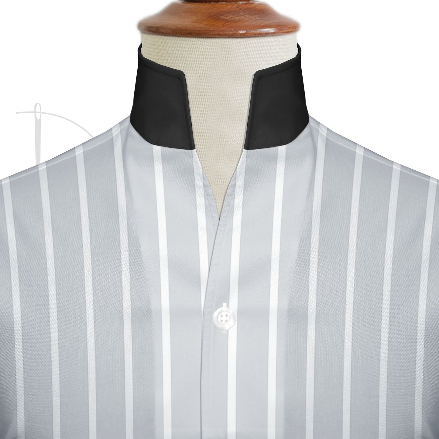 Gray Striped One Piece Collar Shirt For Men Gift Giza Cotton Satin High Tall Neck Stiff Collar Shirt Chinese Mandarin Band Collar Dress Shirt