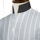 Gray Striped One Piece Collar Shirt For Men Gift Giza Cotton Satin High Tall Neck Stiff Collar Shirt Chinese Mandarin Band Collar Dress Shirt