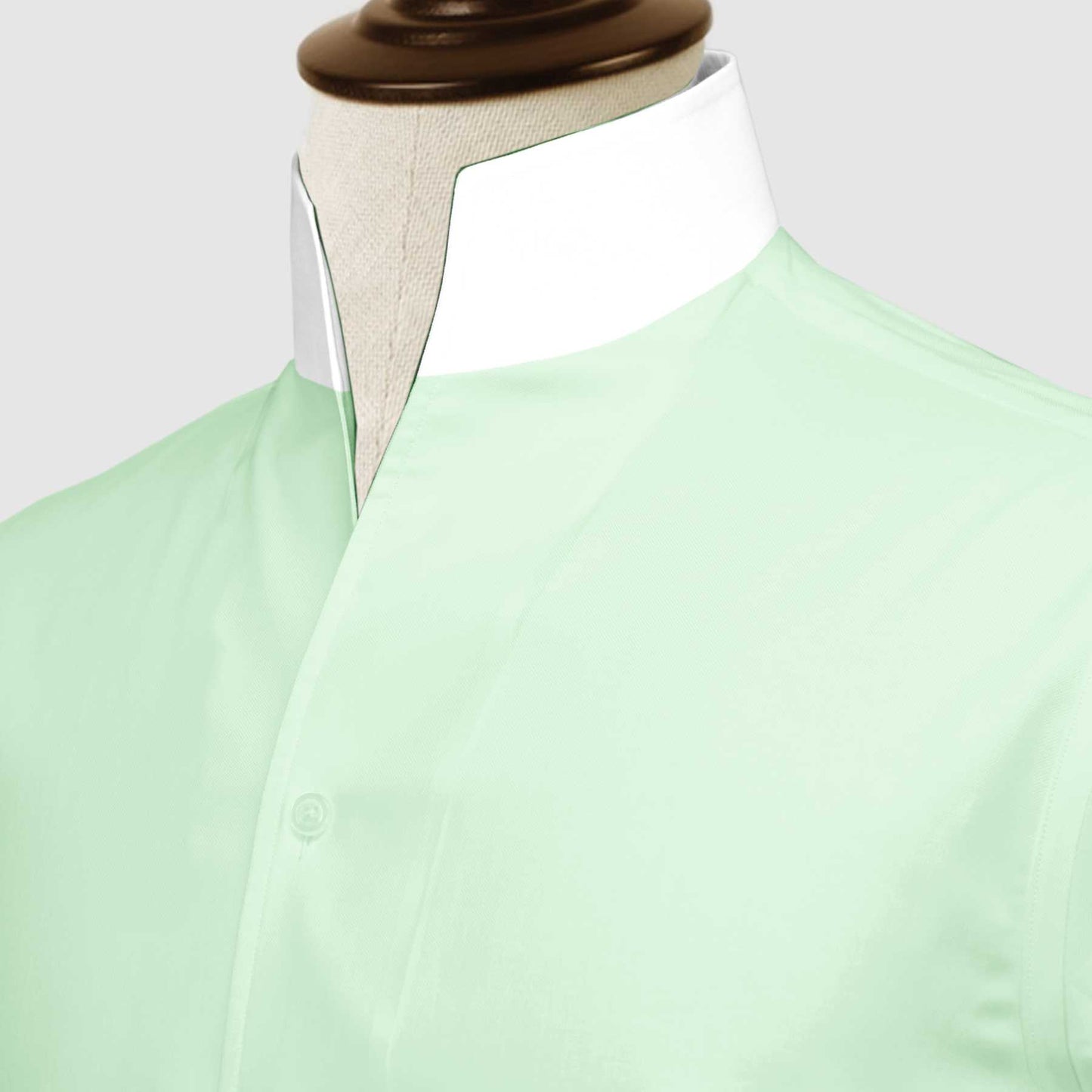 Mint Green One Piece Collar Shirt For Men Gift Giza Cotton Satin High Tall Neck Stiff Collar Shirt Chinese Mandarin Band Collar Dress Shirt