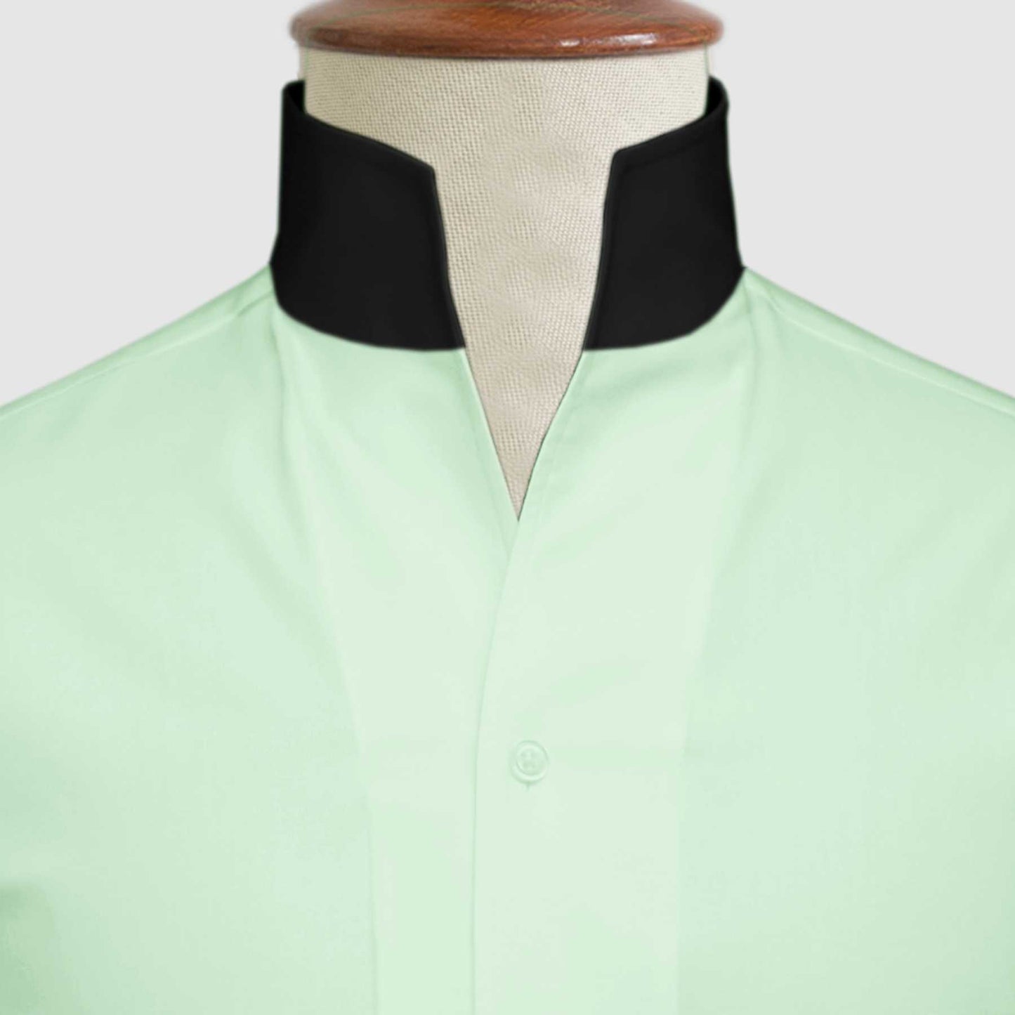 Mint Green One Piece Collar Shirt For Men Gift Giza Cotton Satin High Tall Neck Stiff Collar Shirt Chinese Mandarin Band Collar Dress Shirt