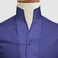 Navy Blue Striped One Piece Collar Shirt For Men Gift Giza Cotton Satin High Tall Neck Stiff Collar Shirt Chinese Mandarin Band Collar Dress Shirt