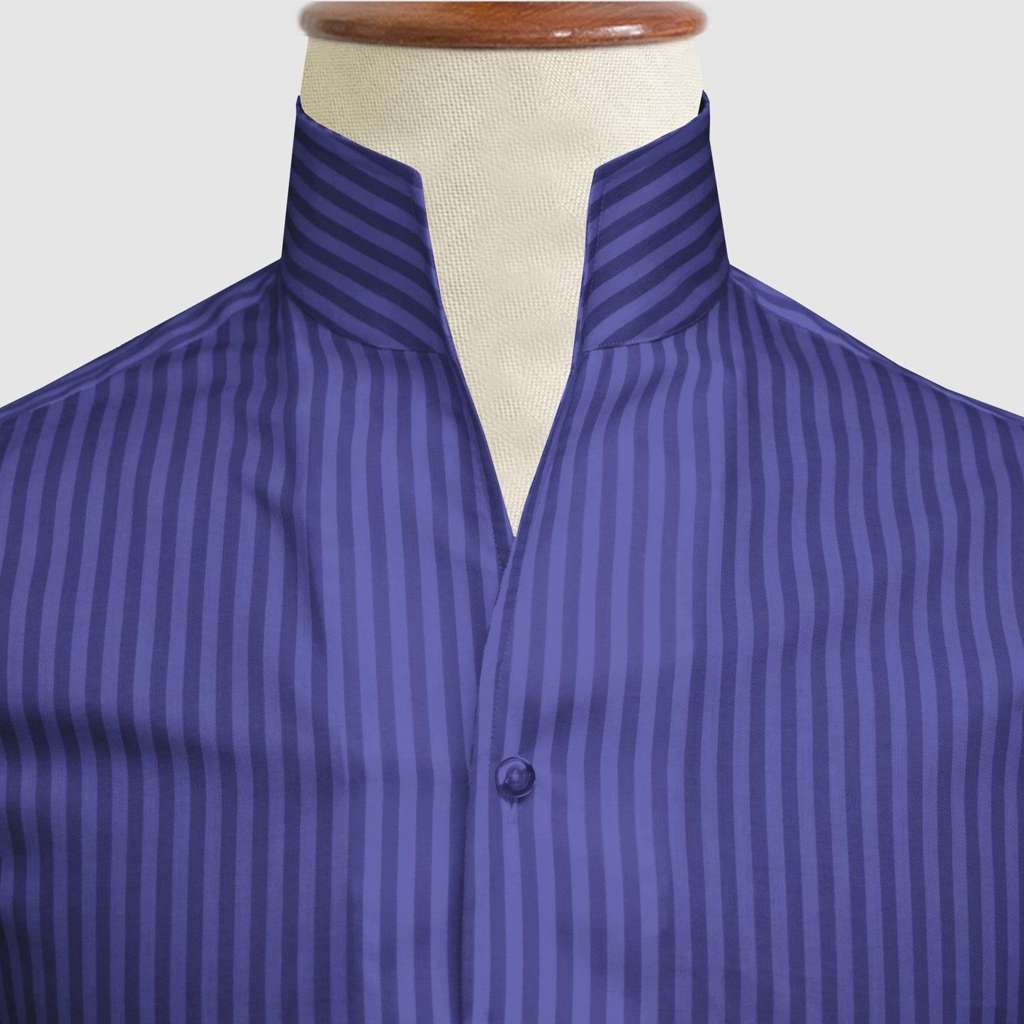 Navy Blue Striped One Piece Collar Shirt For Men Gift Giza Cotton Satin High Tall Neck Stiff Collar Shirt Chinese Mandarin Band Collar Dress Shirt