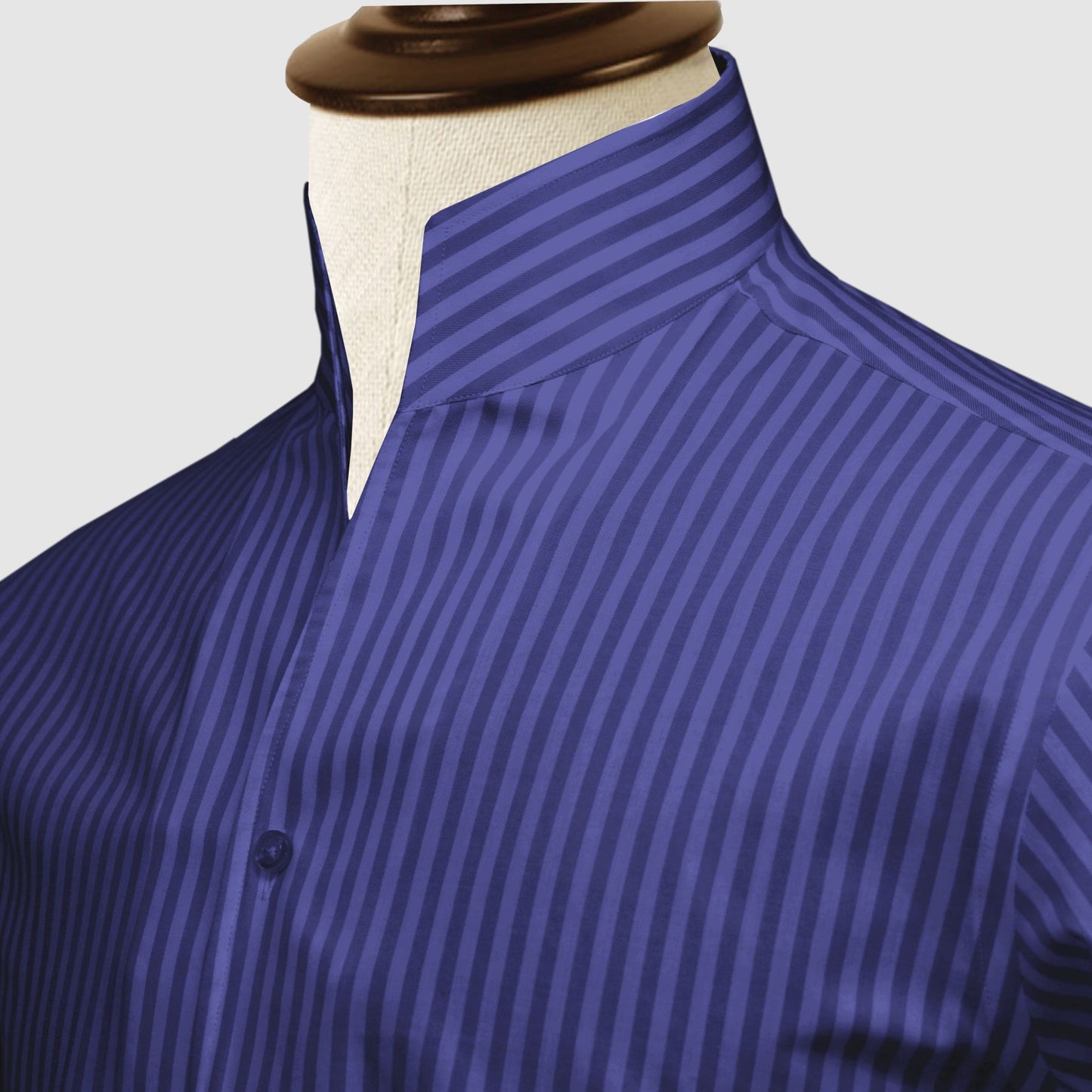 Navy Blue Striped One Piece Collar Shirt For Men Gift Giza Cotton Satin High Tall Neck Stiff Collar Shirt Chinese Mandarin Band Collar Dress Shirt