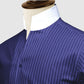 Navy Blue Striped One Piece Collar Shirt For Men Gift Giza Cotton Satin High Tall Neck Stiff Collar Shirt Chinese Mandarin Band Collar Dress Shirt