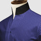 Navy Blue Striped One Piece Collar Shirt For Men Gift Giza Cotton Satin High Tall Neck Stiff Collar Shirt Chinese Mandarin Band Collar Dress Shirt