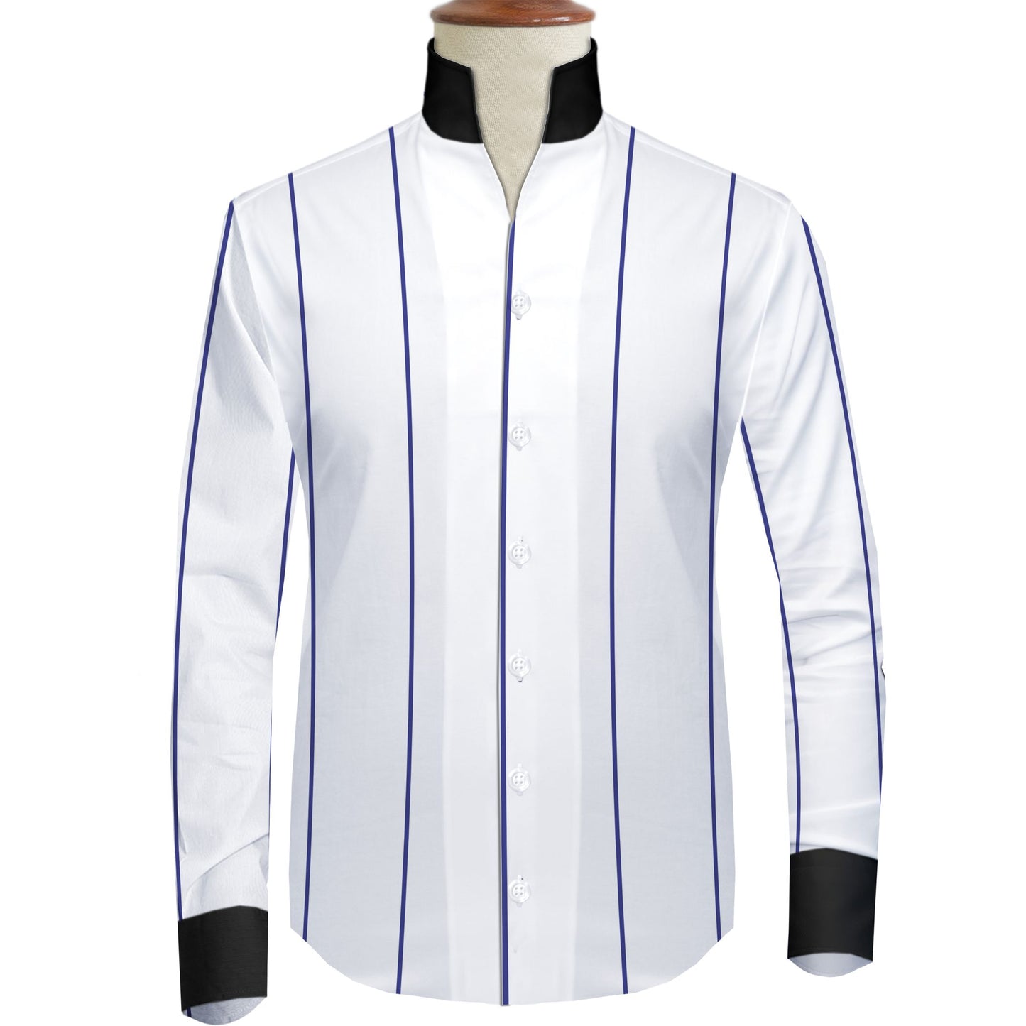 Navy Striped One Piece Collar Shirt For Men Gift Giza Cotton Satin High Tall Neck Stiff Collar Shirt Chinese Mandarin Band Collar Dress Shirt
