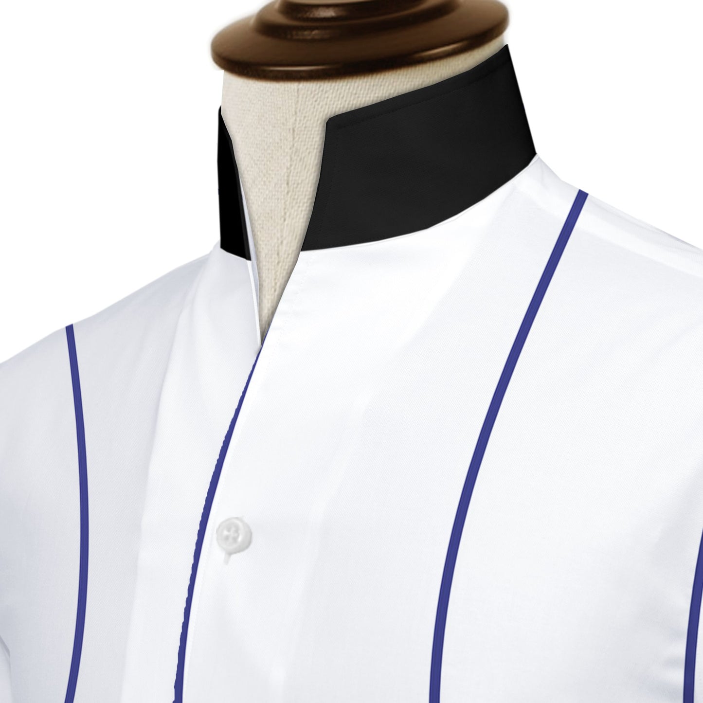 Navy Striped One Piece Collar Shirt For Men Gift Giza Cotton Satin High Tall Neck Stiff Collar Shirt Chinese Mandarin Band Collar Dress Shirt