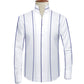 Navy Striped One Piece Collar Shirt For Men Gift Giza Cotton Satin High Tall Neck Stiff Collar Shirt Chinese Mandarin Band Collar Dress Shirt