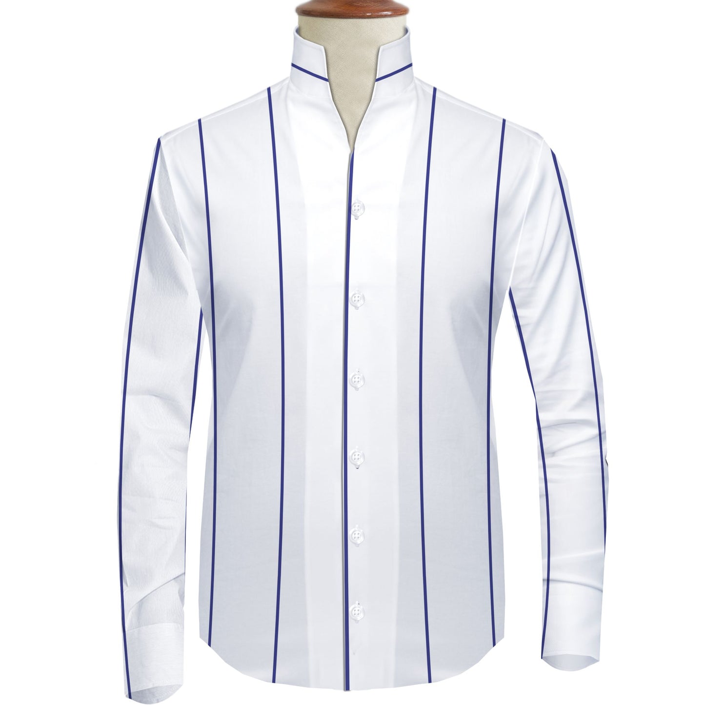Navy Striped One Piece Collar Shirt For Men Gift Giza Cotton Satin High Tall Neck Stiff Collar Shirt Chinese Mandarin Band Collar Dress Shirt