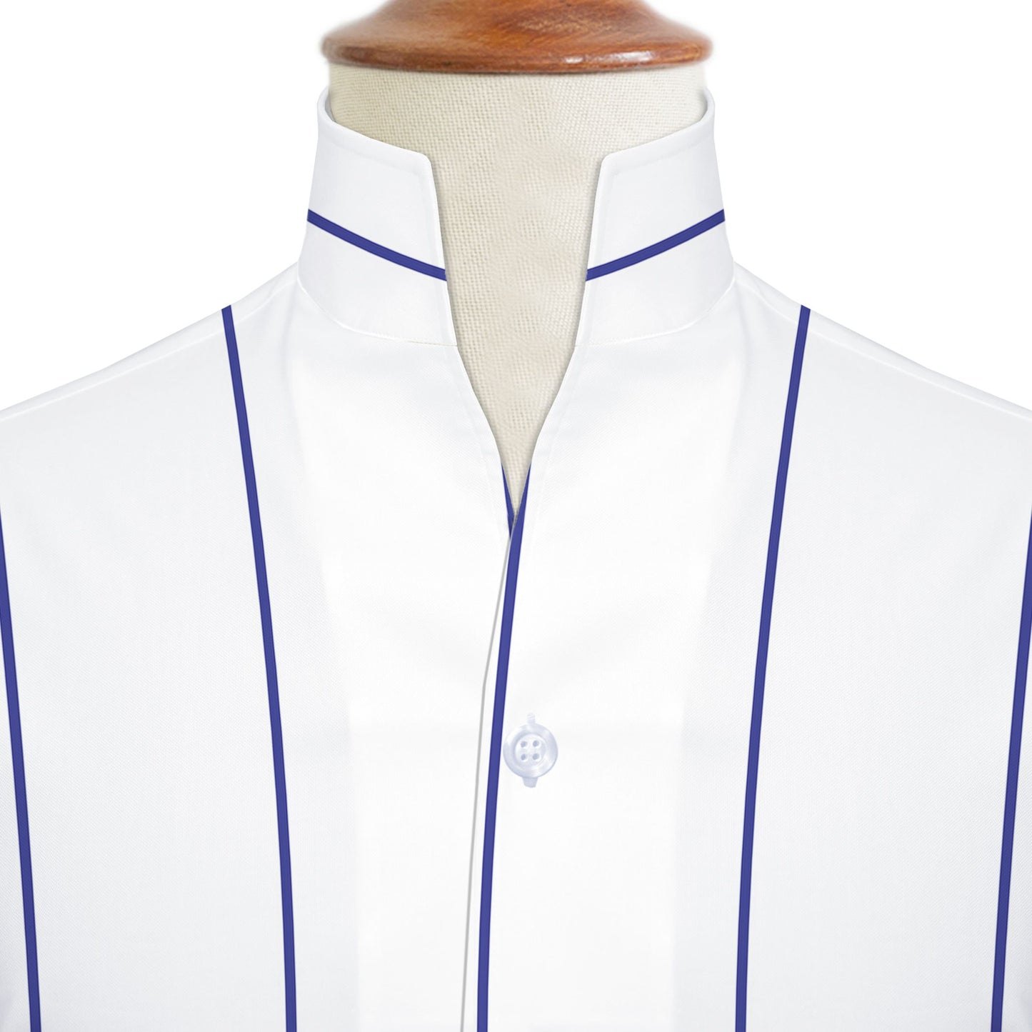 Navy Striped One Piece Collar Shirt For Men Gift Giza Cotton Satin High Tall Neck Stiff Collar Shirt Chinese Mandarin Band Collar Dress Shirt