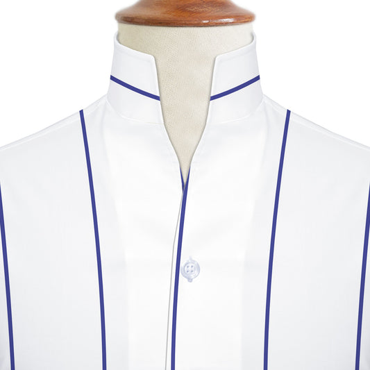 Navy Striped One Piece Collar Shirt For Men Gift Giza Cotton Satin High Tall Neck Stiff Collar Shirt Chinese Mandarin Band Collar Dress Shirt