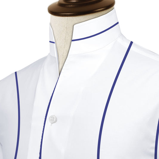 Navy Striped One Piece Collar Shirt For Men Gift Giza Cotton Satin High Tall Neck Stiff Collar Shirt Chinese Mandarin Band Collar Dress Shirt
