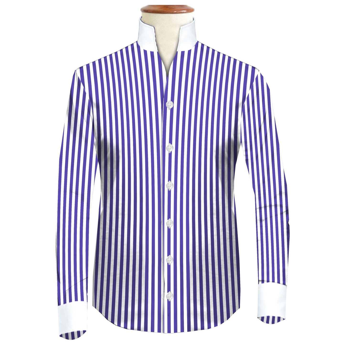 Navy Blue Striped One Piece Collar Shirt For Men Gift Giza Cotton Satin High Tall Neck Stiff Collar Shirt Chinese Mandarin Band Collar Dress Shirt