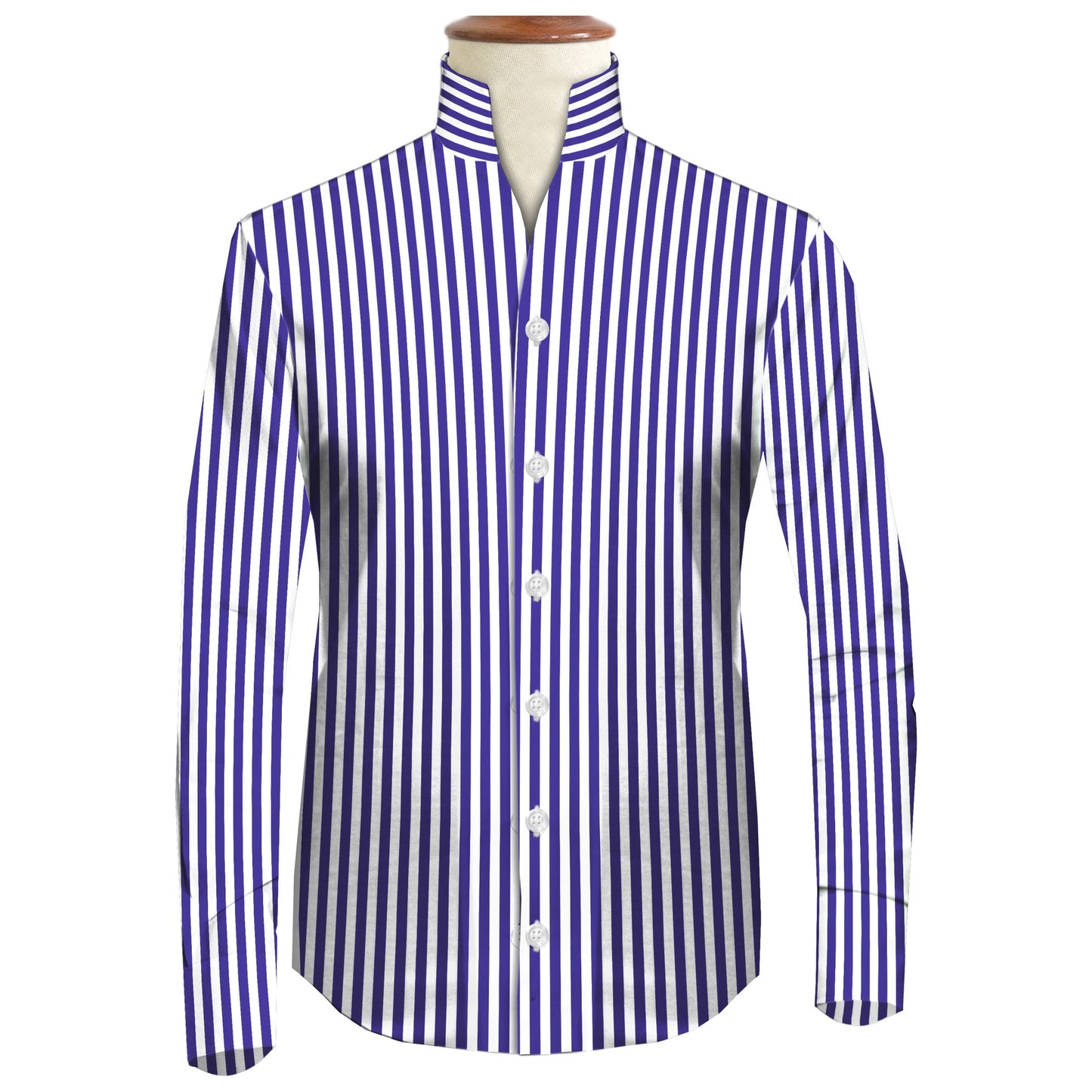 Navy Blue Striped One Piece Collar Shirt For Men Gift Giza Cotton Satin High Tall Neck Stiff Collar Shirt Chinese Mandarin Band Collar Dress Shirt