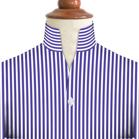 Navy Blue Striped One Piece Collar Shirt For Men Gift Giza Cotton Satin High Tall Neck Stiff Collar Shirt Chinese Mandarin Band Collar Dress Shirt