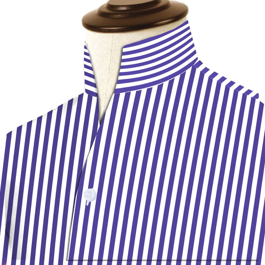 Navy Blue Striped One Piece Collar Shirt For Men Gift Giza Cotton Satin High Tall Neck Stiff Collar Shirt Chinese Mandarin Band Collar Dress Shirt