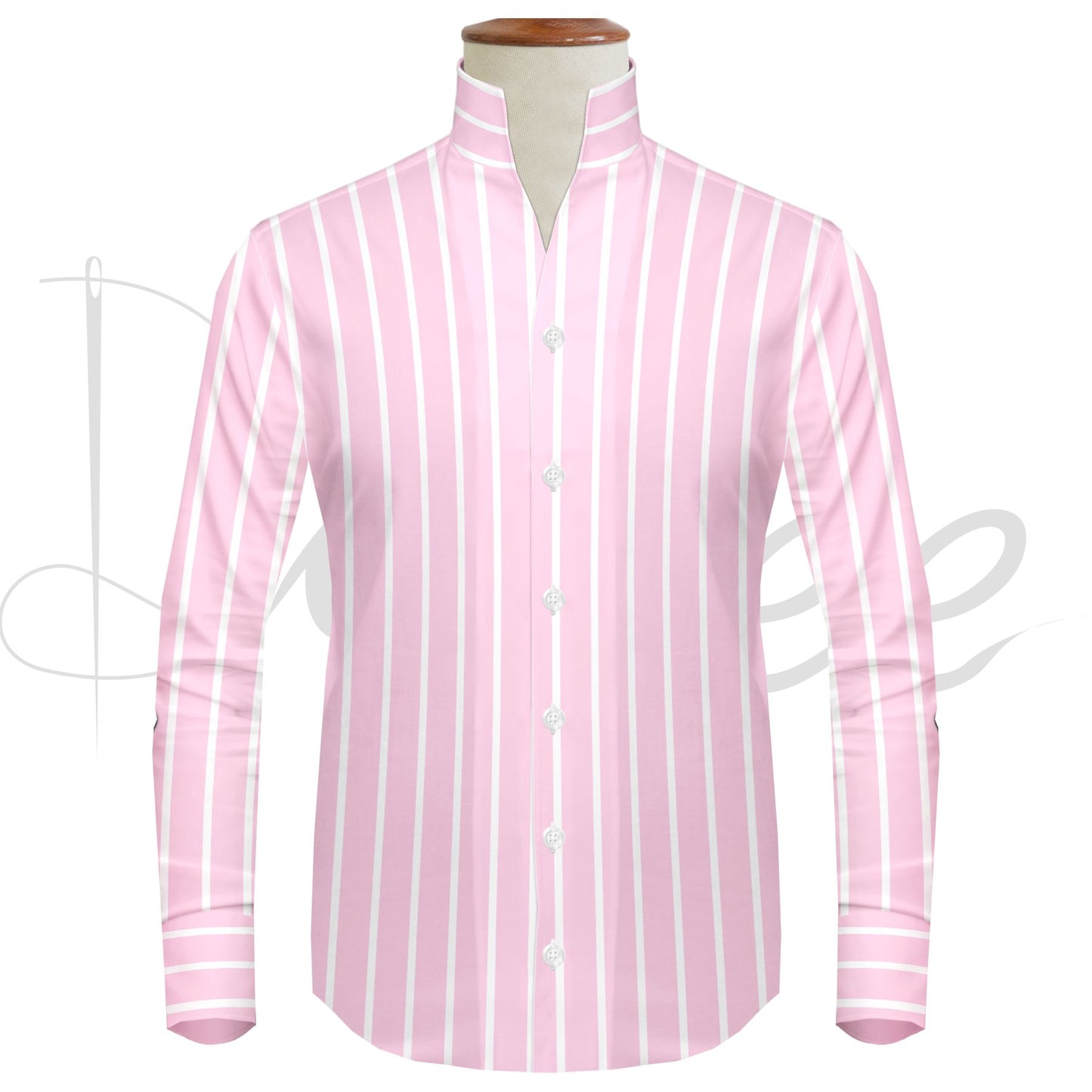 Pink Striped One Piece Collar Shirt For Men Gift Giza Cotton Satin High Tall Neck Stiff Collar Shirt Chinese Mandarin Band Collar Dress Shirt