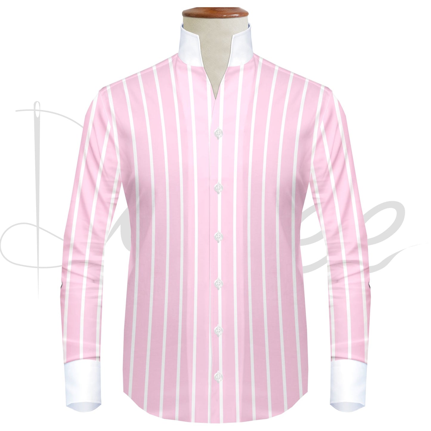 Pink Striped One Piece Collar Shirt For Men Gift Giza Cotton Satin High Tall Neck Stiff Collar Shirt Chinese Mandarin Band Collar Dress Shirt