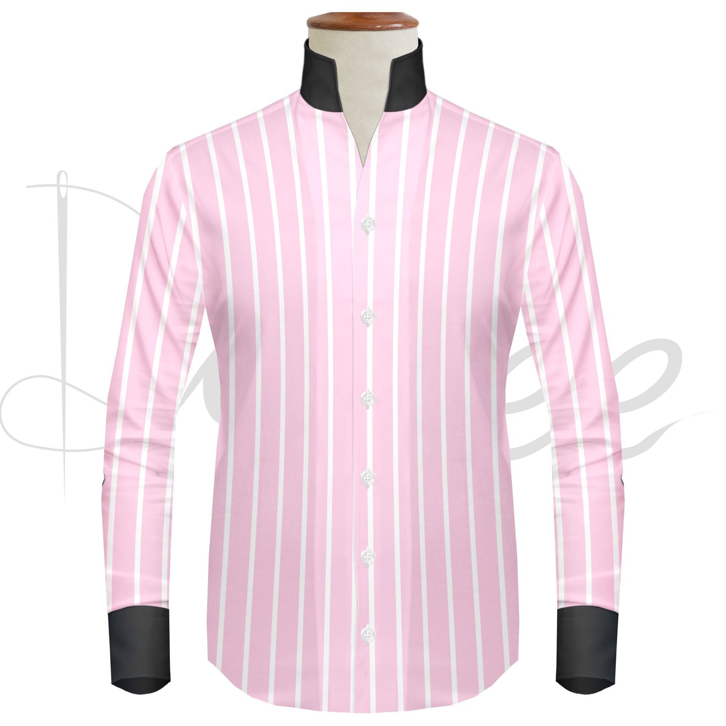 Pink Striped One Piece Collar Shirt For Men Gift Giza Cotton Satin High Tall Neck Stiff Collar Shirt Chinese Mandarin Band Collar Dress Shirt