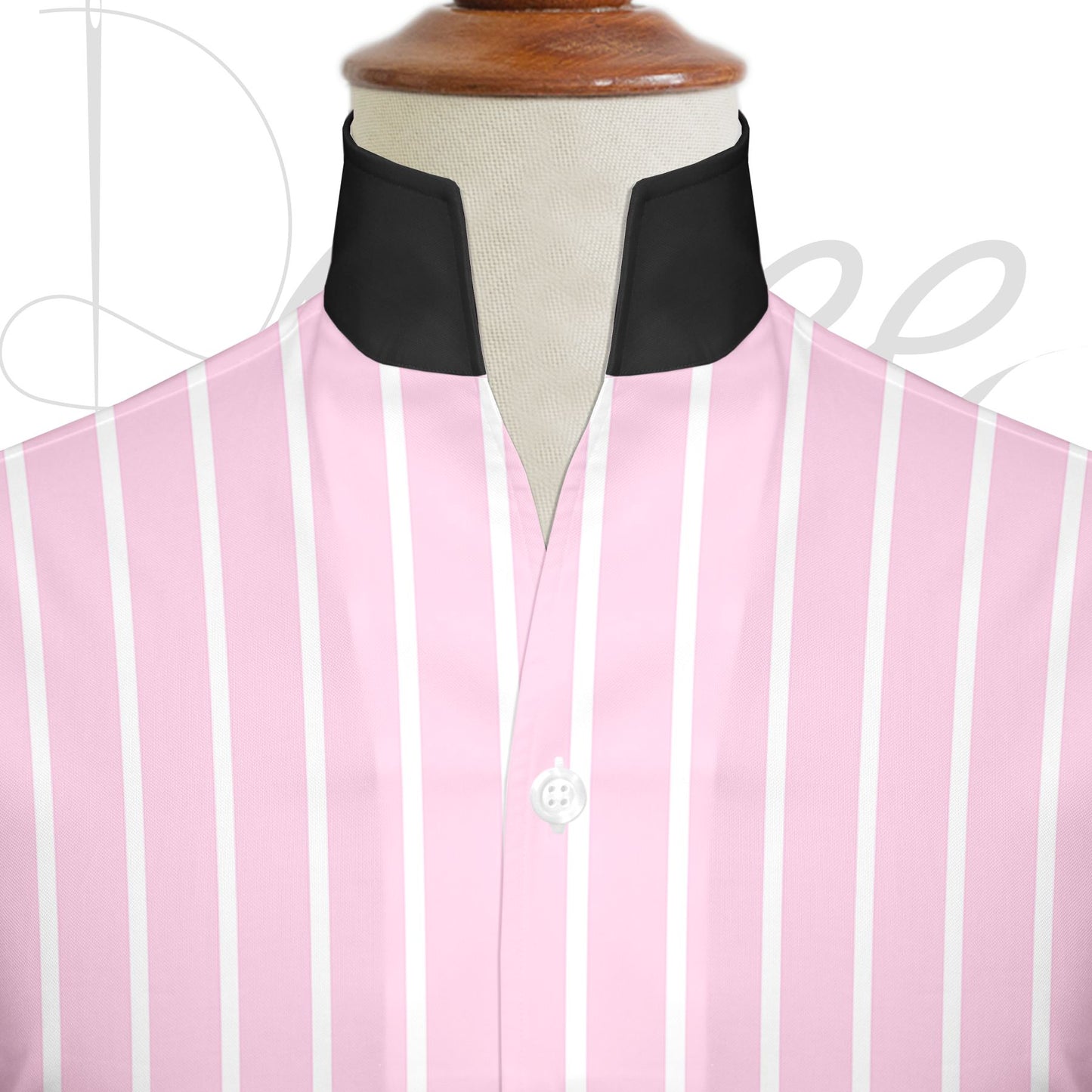 Pink Striped One Piece Collar Shirt For Men Gift Giza Cotton Satin High Tall Neck Stiff Collar Shirt Chinese Mandarin Band Collar Dress Shirt