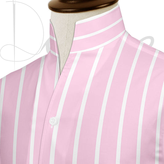 Pink Striped One Piece Collar Shirt For Men Gift Giza Cotton Satin High Tall Neck Stiff Collar Shirt Chinese Mandarin Band Collar Dress Shirt