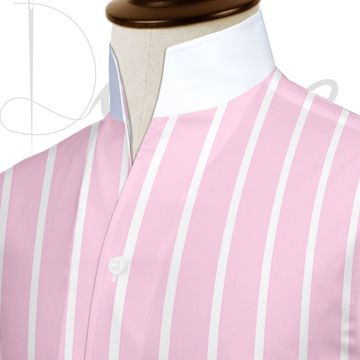 Pink Striped One Piece Collar Shirt For Men Gift Giza Cotton Satin High Tall Neck Stiff Collar Shirt Chinese Mandarin Band Collar Dress Shirt